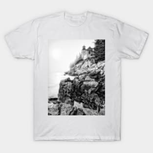 Bass Harbor Lighthouse in Fog B+W T-Shirt